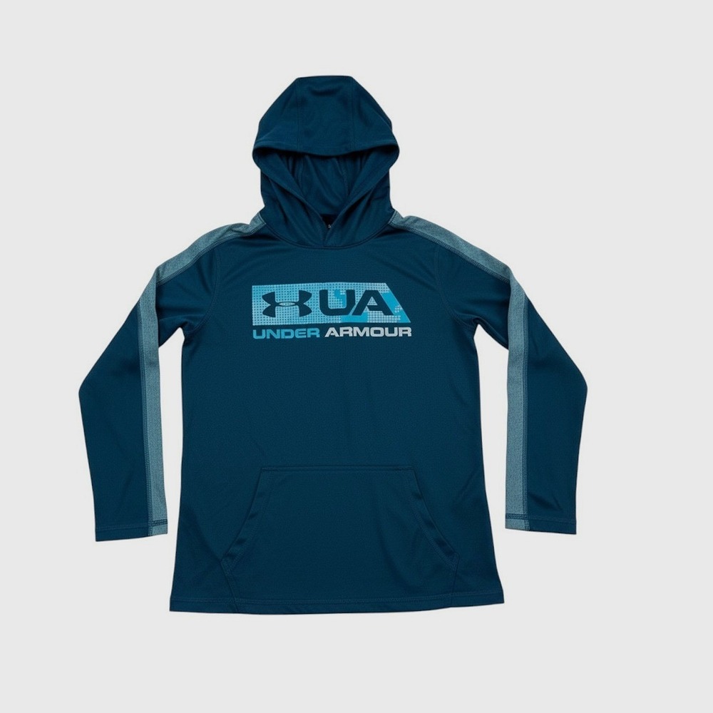Under Armour Hoodie Youth M Teal HeatGear Long Sleeve Graphic Pullover